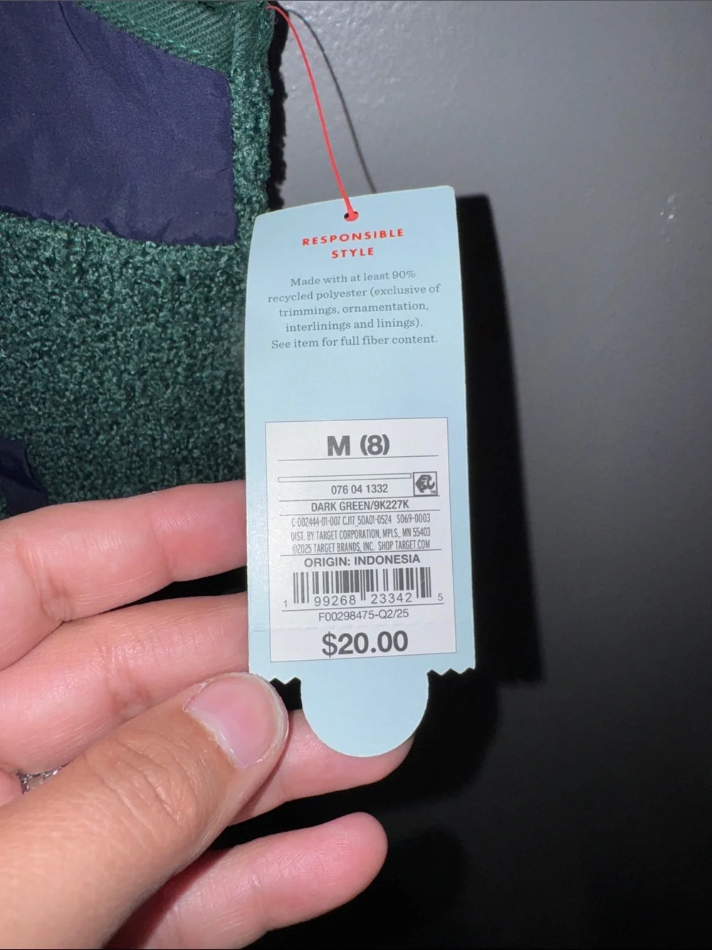 Cat & Jack Dark Green Sherpa Vest with Navy Chest Pocket